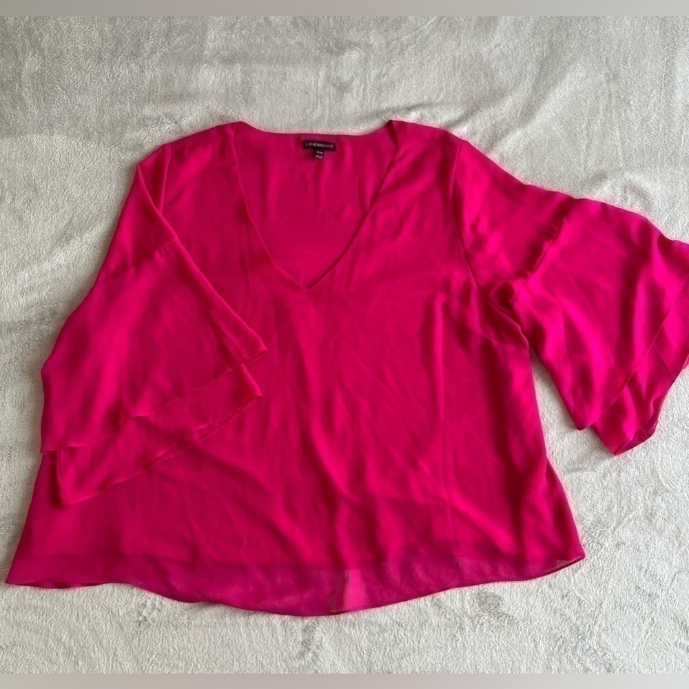Lane Bryant Hot Pink Chiffon Ruffle Blouse Size 26 28